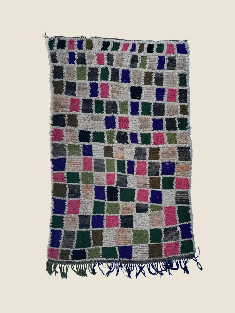 Beni M'Guild rug 110×177cm, vintage Beni M'Guild with warm golden brown and deep violet, handwoven wool