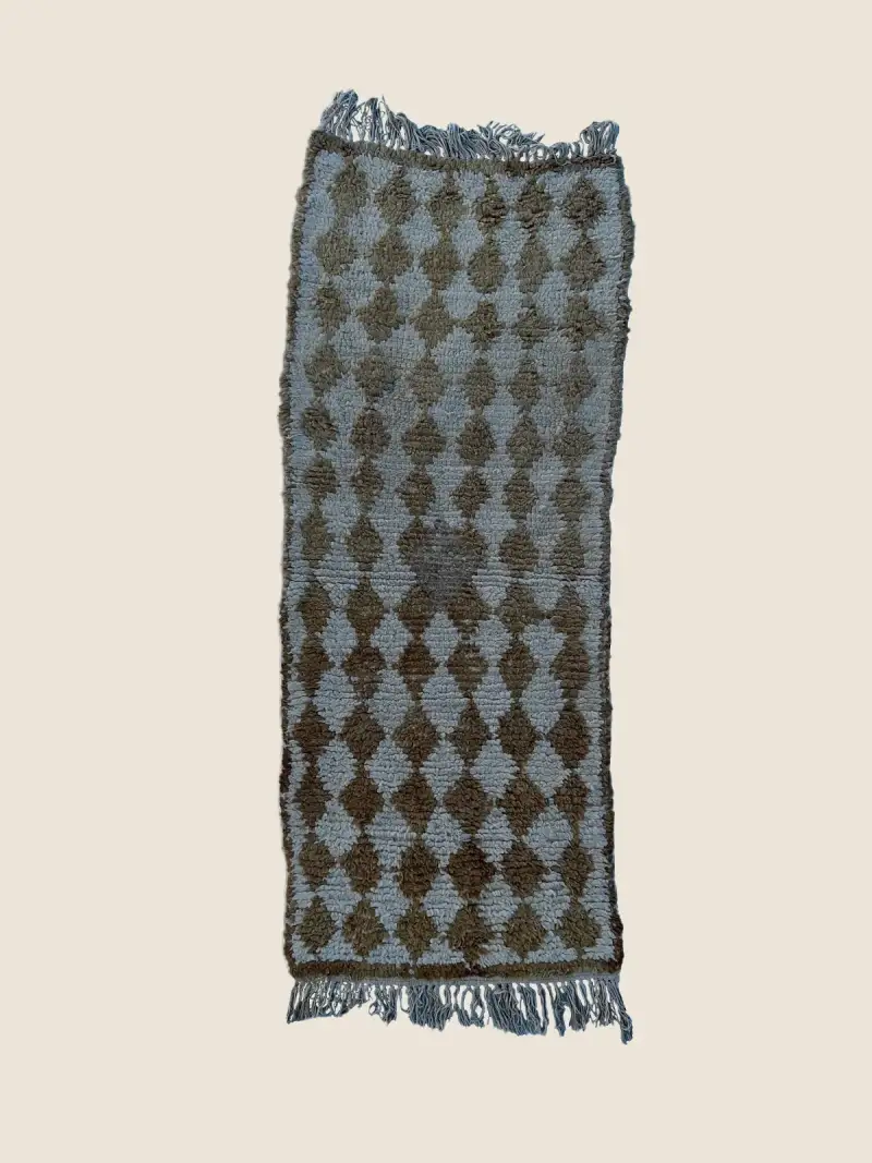 Beni M'Guild rug 67×165cm, vintage Beni M'Guild runner with light gray green and beige stripes, handwoven wool