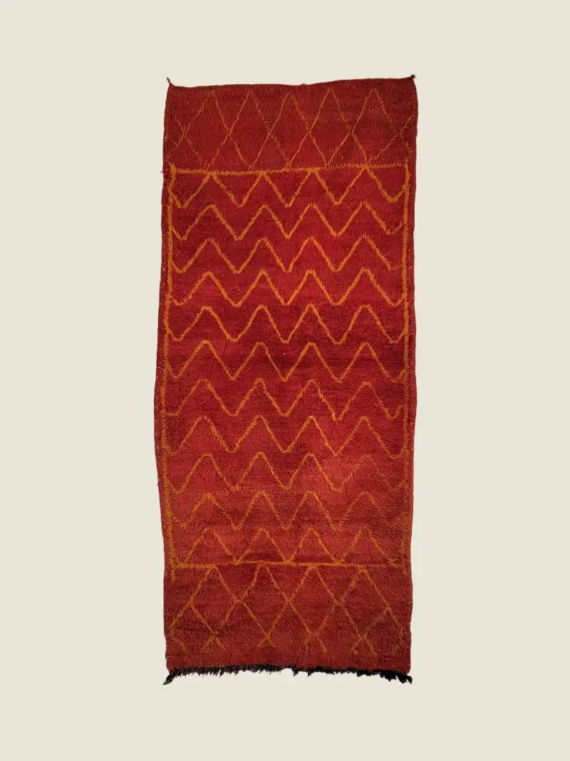 Beni M'guild vintage rug 110x250cm, deep brick red handcrafted wool with traditional Moroccan weaving