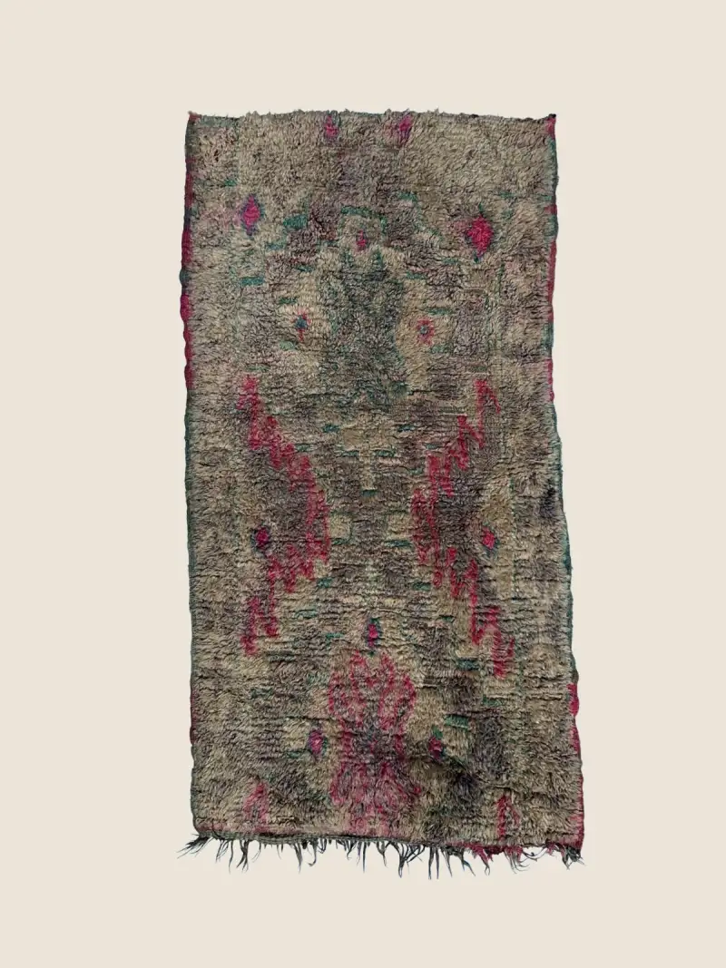 Boujad Beauty warm beige red rug 168×67cm, vintage Boujad runner with geometric motifs, handwoven wool