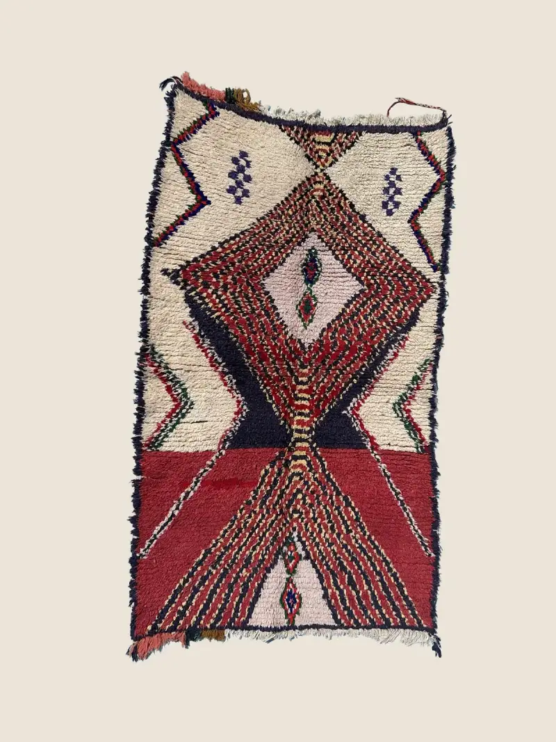 Muted Lavender Gray Azilal Rug Izrin 115×200cm, vintage Azilal rug with abstract symbols, handknotted wool