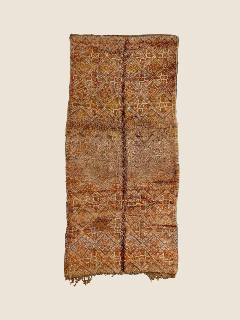 Marmoucha rug 180×385cm, vintage warm orange beige brown handcrafted wool with traditional geometric pattern