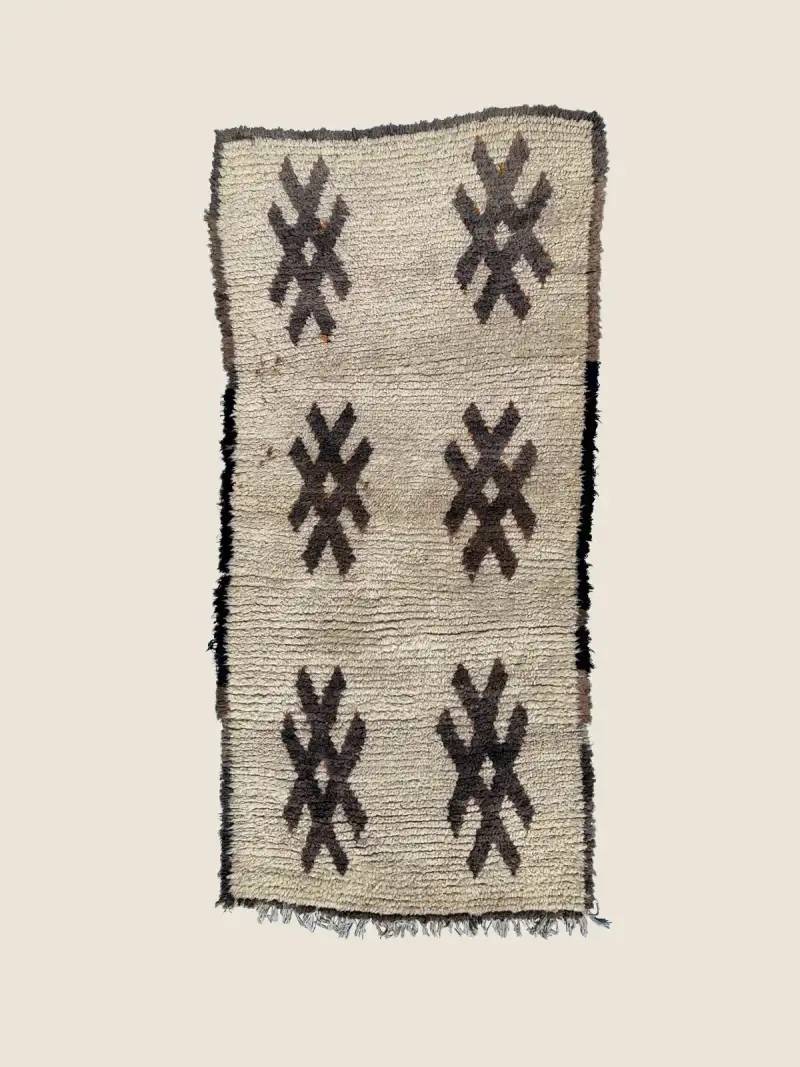 Talsint rug in warm brown and ivory 87×187cm, vintage Moroccan runner with geometric diamond motifs, handwoven wool