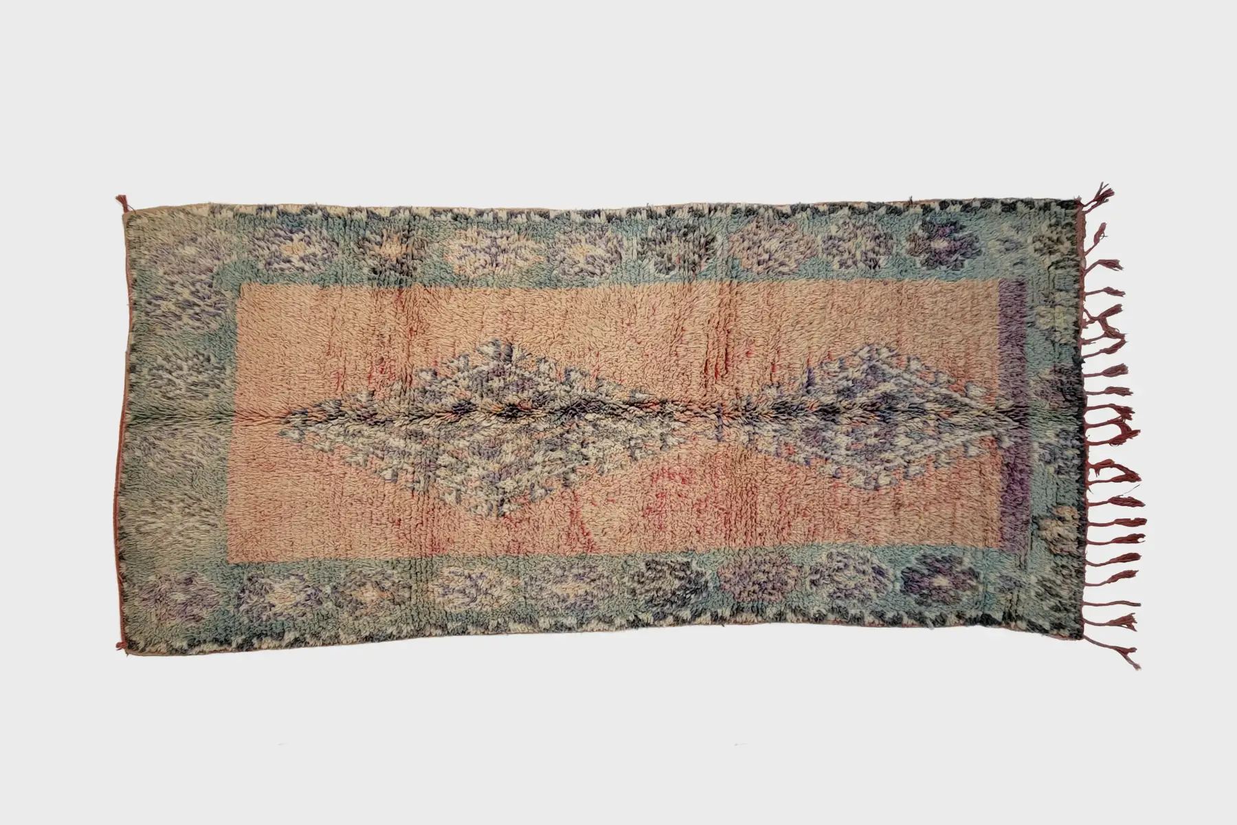 Beni M'Guild hand-knotted texture detail in serene hues showing artisan wool craftsmanship