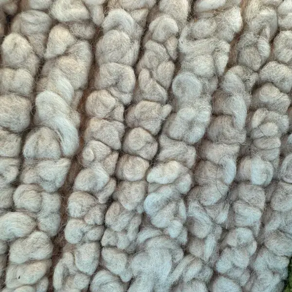 A warm light beige color swatch from the orange family, representing the Handwoven Atlas Rug in warm earth tones with violet
