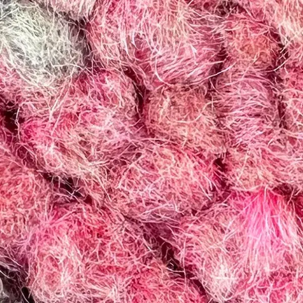 A color swatch labeled Warm Pink, a soft red-toned pink from the Dark Red Beni M'guild Rug